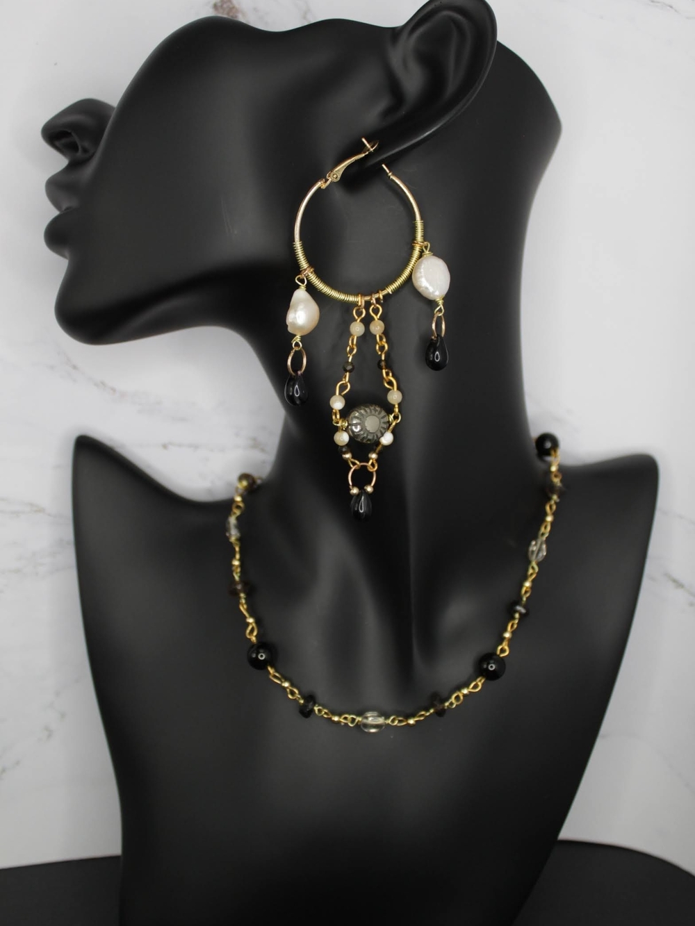 Gold-Tone Gemstone Hoop And Necklace Set
